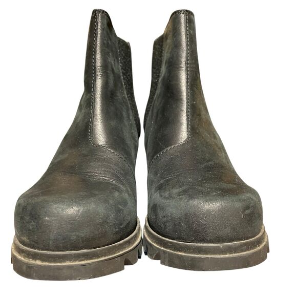Sorel Joan of Arctic Wedge III Chelsea Boots 6 Black Leather Lug Sole - Picture 3 of 8